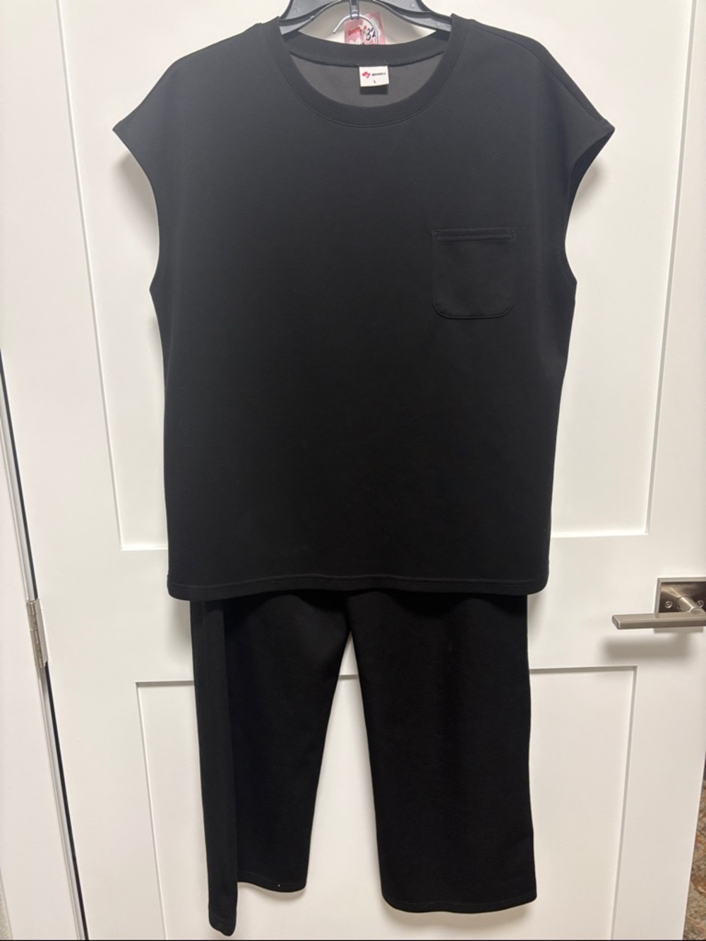 Wiholl 2-piece scuba knit Black Short Sleeve Tee with wide leg pants lounge set